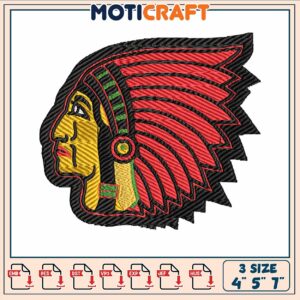 Boston indian red head embroidery, native american indians​ ​embroidery