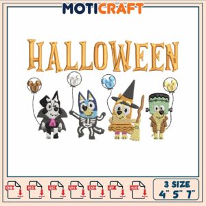 Bluey friends halloween embroidery, muffin bluey​​ ​embroidery