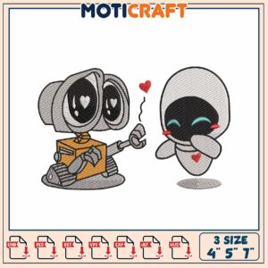 Wall E & Eve Embroidery Design 3 Sizes