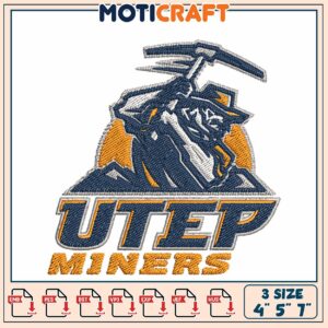UTEP Miners Embroidery Design 3 Sizes