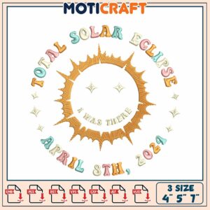 Total Solar Eclipse Embroidery Design for April 2024 Celebration