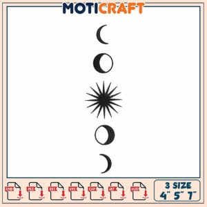 Sun & Moon Embroidery Design 4x5x7 inch
