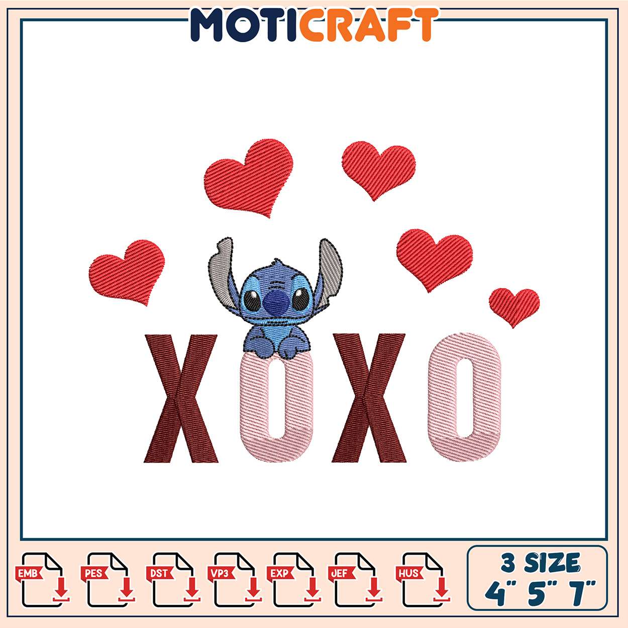 Stitch XOXO Embroidery Design 4x5x7 inch Stitch XOXO Embroidery Design 4x5x7 inch