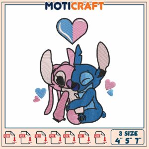 Stitch Couple Embroidery Design 3 Sizes