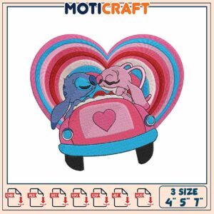 Stitch Couple Car Embroidery Design