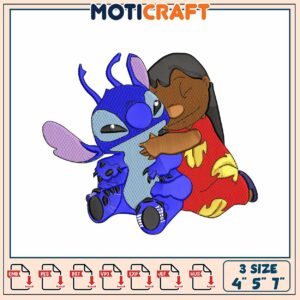 Stitch & Lilo Hug Embroidery Design