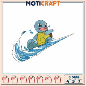 Squirtle Surfing Embroidery Design