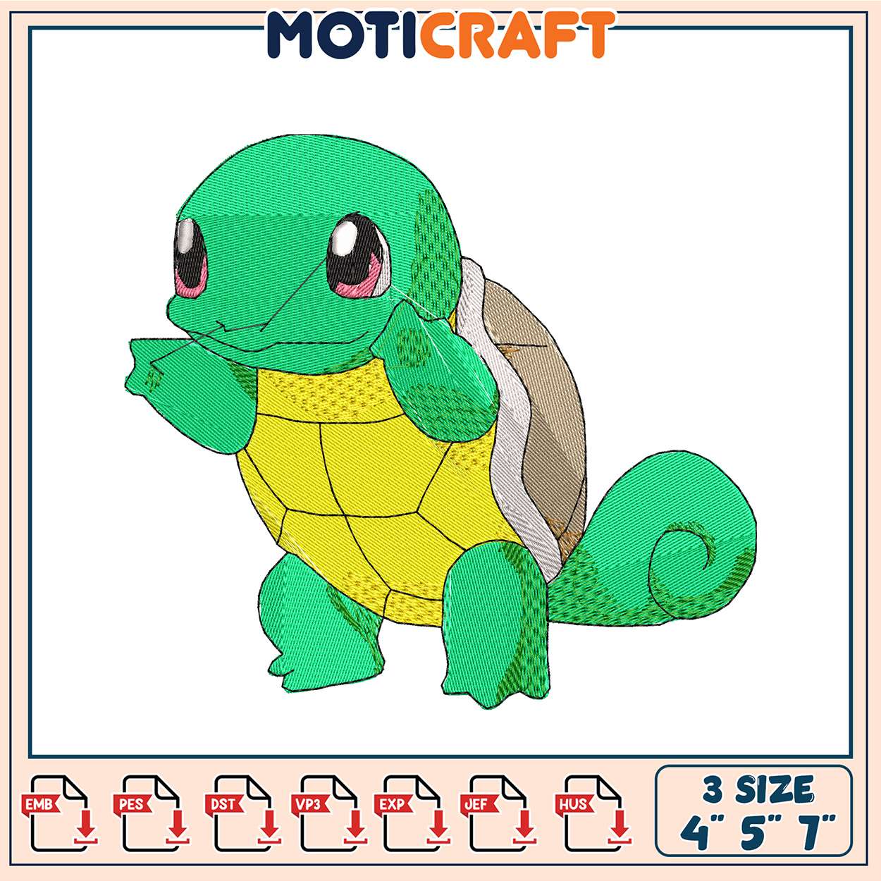 Squirtle Embroidery Design 3 Sizes Squirtle Embroidery Design 3 Sizes