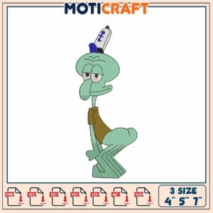 Squidward Embroidery Design 4x5x7 Inch