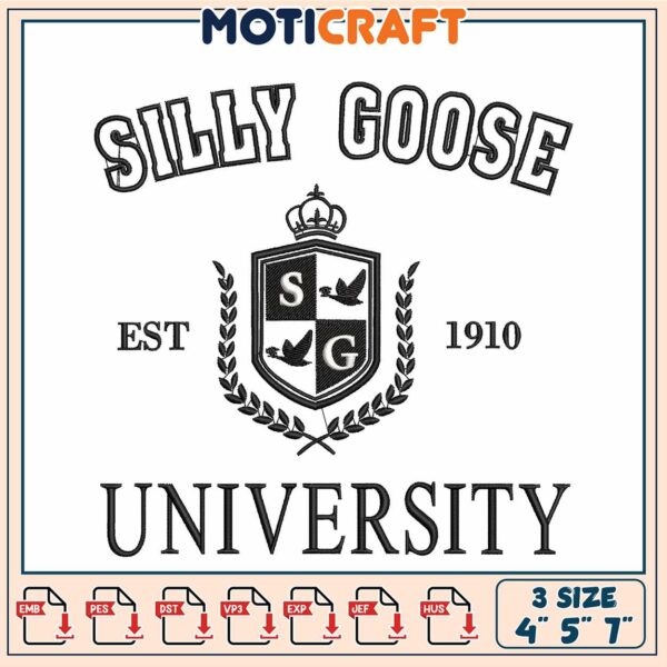 Silly Goose University Embroidery Design in Multiple Sizes Available