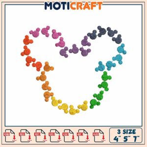 Rainbow Mickey Heart Embroidery Design