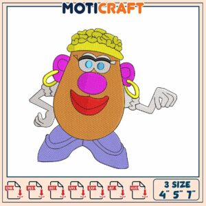 Potato Head Embroidery Design 4x5x7 inch