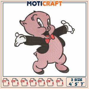 Porky Pig Embroidery Design 3 Sizes
