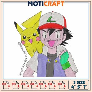 Pokemon Ash & Pikachu Embroidery Design