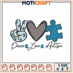 Peace Love Autism Embroidery Design