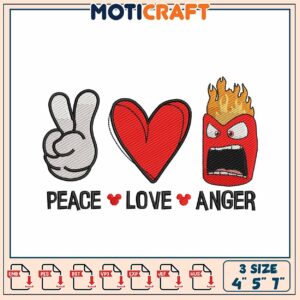 Peace Love Anger Embroidery Design