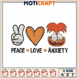 Peace Love Anxiety Embroidery Design