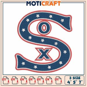 Patriotic SOX Embroidery Design 4x7 inch