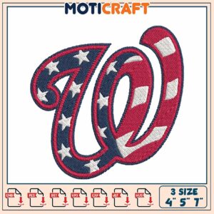 Patriotic Letter W Embroidery Design