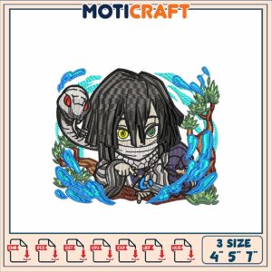 Option 1 (Focus on character) Obanai Iguro Embroidery Design 3 Sizes