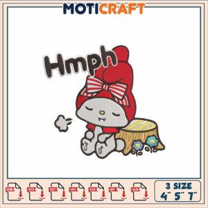 Option 1 (Focus on character) Cute Kitty Embroidery Design 4x7 inch