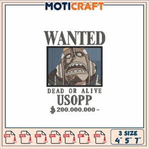 One Piece Usopp Wanted Embroidery Design