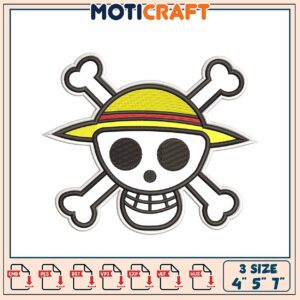 One Piece Skull Embroidery Design 4x5x7 Inch