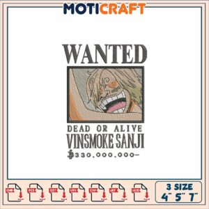 One Piece Sanji Embroidery Design 3 Sizes