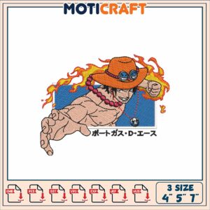 One Piece Ace Embroidery Design 3 Sizes