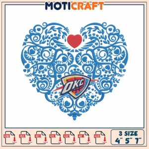 OKC Thunder Heart Embroidery Design