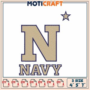 Navy N Embroidery Design 4x5x7 Inch