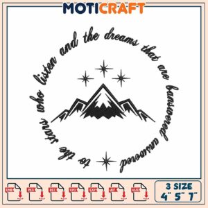 Mountain Inspiration Embroidery Design for Dreamers in Three Sizes