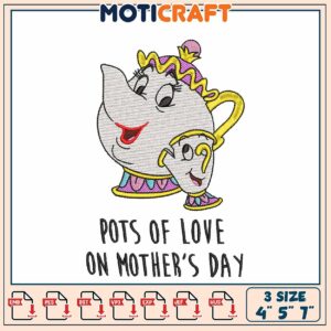 Mothers Day Teapot Embroidery Design