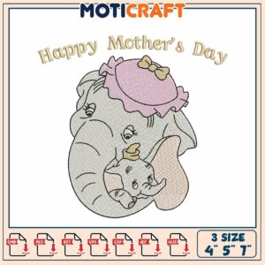 Mothers Day Elephant Embroidery Design