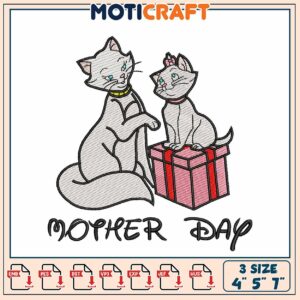 Mother's Day Cat Embroidery Design