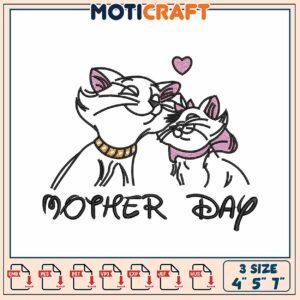 Mothers Day Cat Embroidery Design 4x5x7 Inch