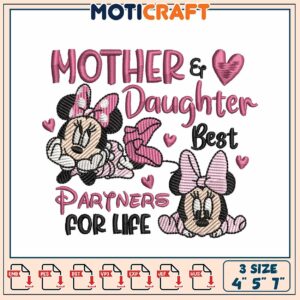 Mother Daughter Minnie Mouse Embroidery Design