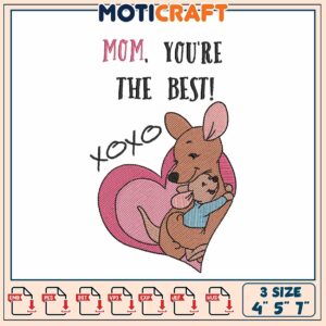Mom Embroidery Design Kangaroo Hug