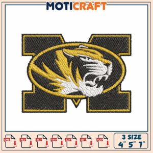 Mizzou Tiger Embroidery Design 4x7 Inch