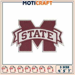 Mississippi State Embroidery Design 3 Sizes