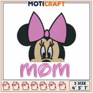 Minnie Mouse Mom Embroidery Design for Craft Projects 3 Sizes