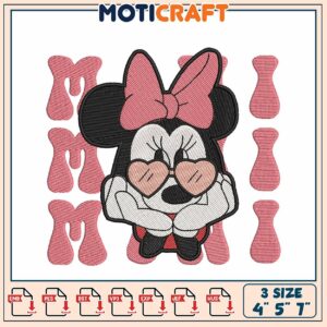 Minnie Mouse Embroidery Design in Three Sizes for Crafts