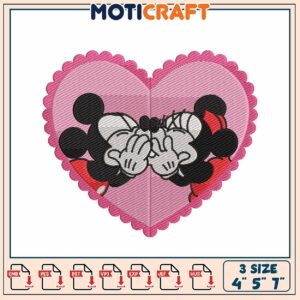 Minnie Mickey Heart Embroidery Design
