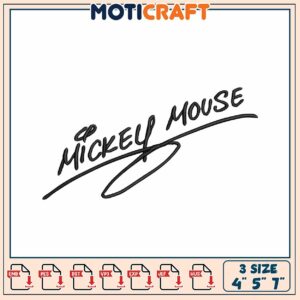 Mickey Mouse Signature Embroidery Design in Three Sizes Available