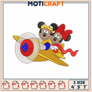Mickey Minnie Plane Embroidery Design