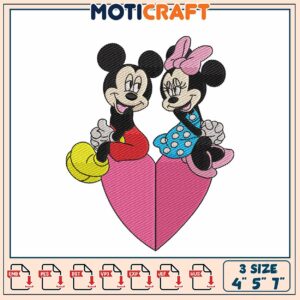 Mickey Minnie Heart Embroidery Design