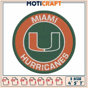 Miami Hurricanes Embroidery Design 3 Sizes