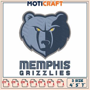 Memphis Grizzlies Bear Embroidery Design