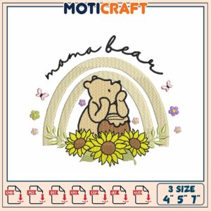 Mama Bear Rainbow Embroidery Design