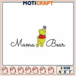 Mama Bear Embroidery Design with Winnie the Pooh Character Art